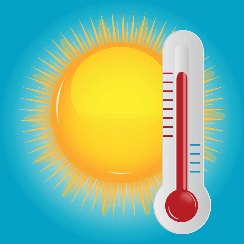 wettersymbole mit sonne, wolke und thermometer vektor