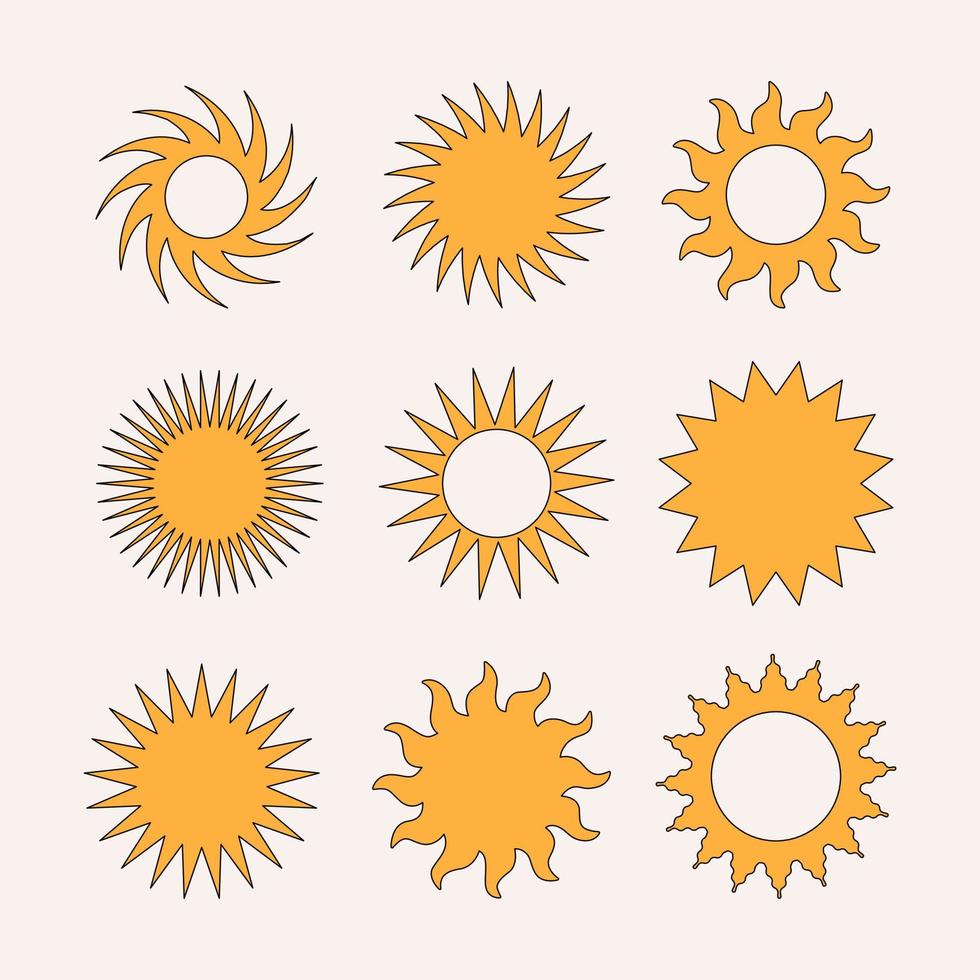Retro-Kollektion einfache Hippie-Sonne im Stil der 60er, 70er Jahre. trendige Designvorlagen. Vektor-Illustration vektor