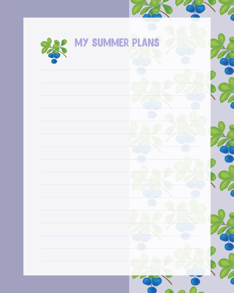 mina sommarplaner att göra lista påminnelser häxa blåbär doodle mönster. vektor illustration