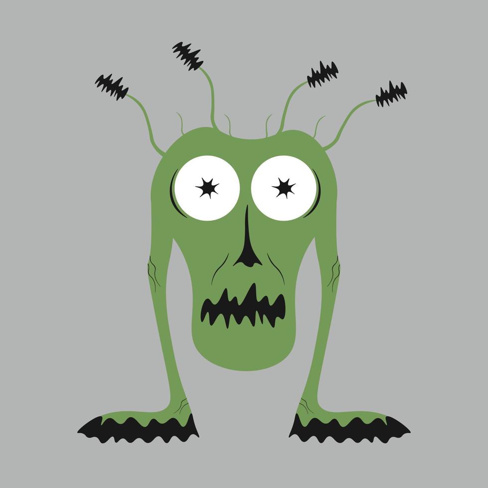glad Halloween. monster ikon. söt kawaii tecknad skrämmande rolig baby karaktär. ögon, tunga, tandtand, händerna upp. platt design. vektor illustration