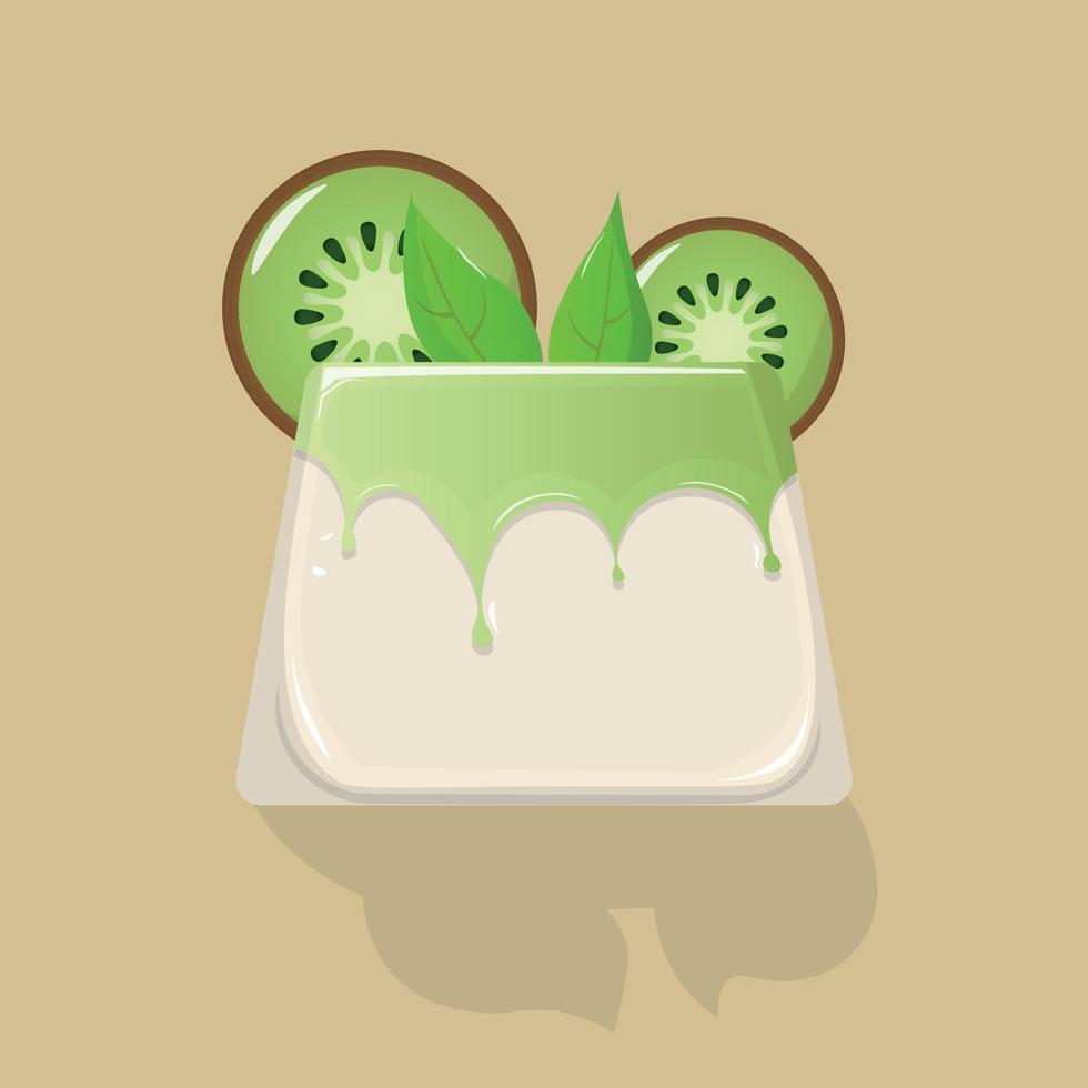 pannacotta med kiwi. italiensk dessert platt linje ikon. vektor illustration