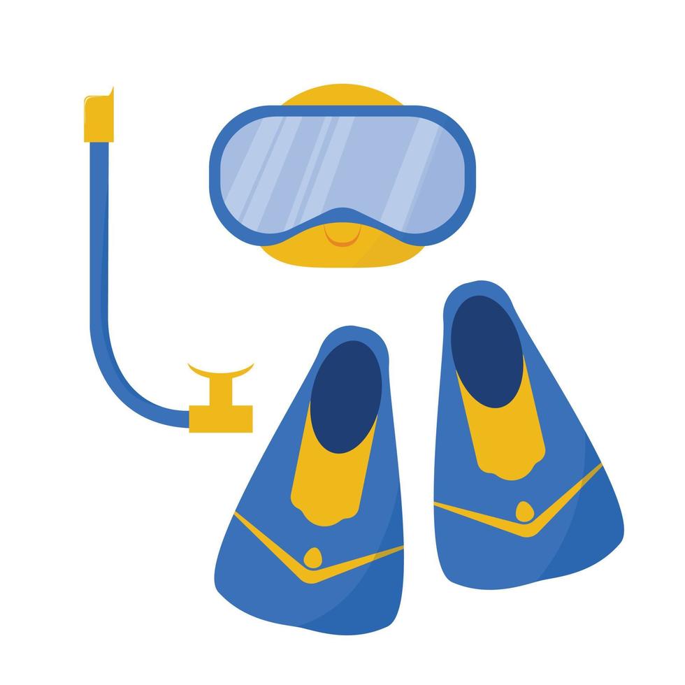 ljus sommaruppsättning fenmask och andningsrör för dykning och spjutfiske. scuba diver s kit för simdykning under vattnet. snorkling vektor illustration isolerad på vit bakgrund.