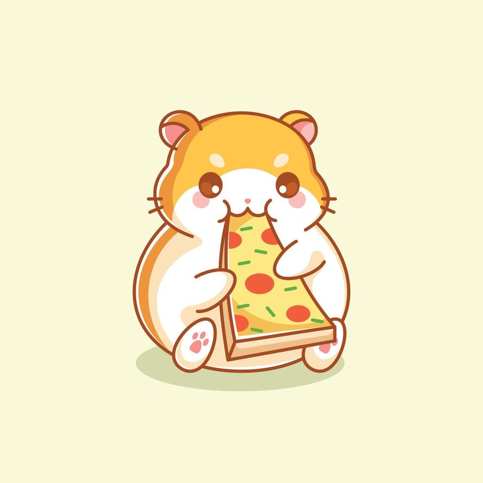 süßer hamster, der pizzakarikatur isst vektor
