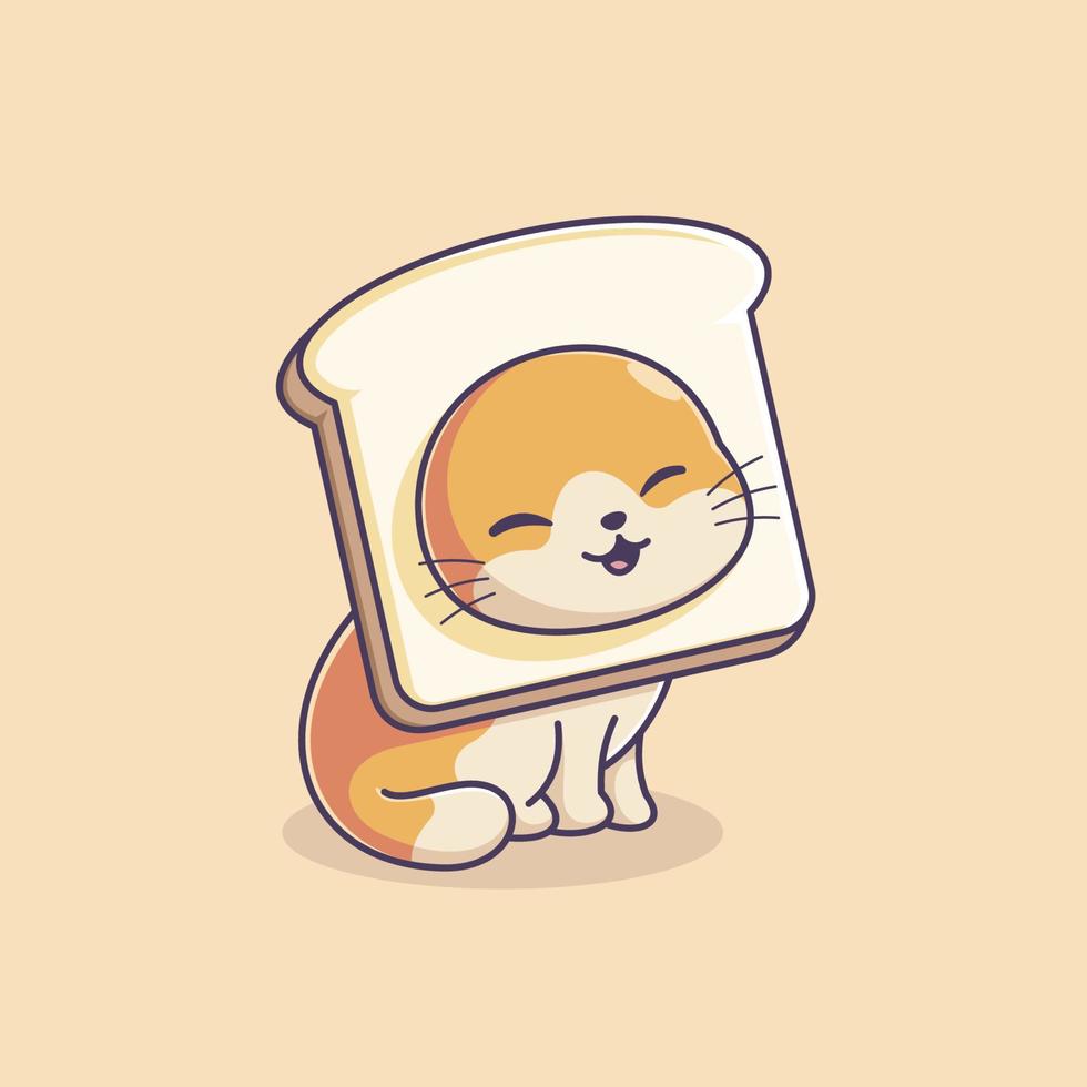 söt kattunge som bär vitt bröd på huvudet vektor