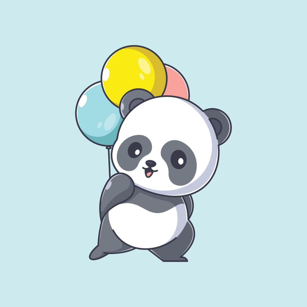 süßer panda, der ballonkarikatur gibt vektor