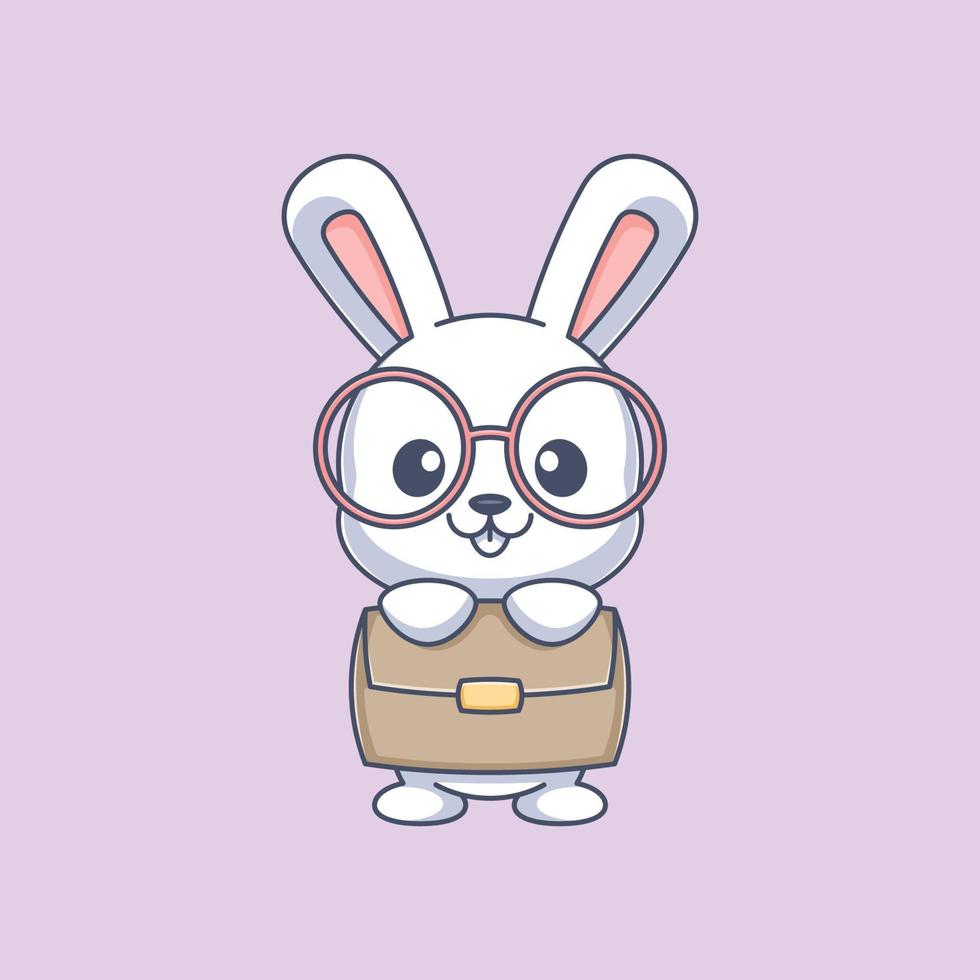 söt kanin med portfölj och glasögon vektor