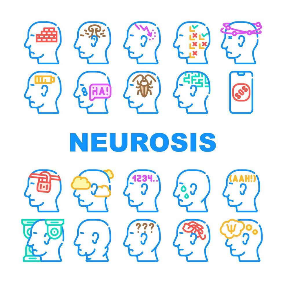 Sammlung von Symbolen für Neurosen-Gehirnprobleme stellte Vektor ein