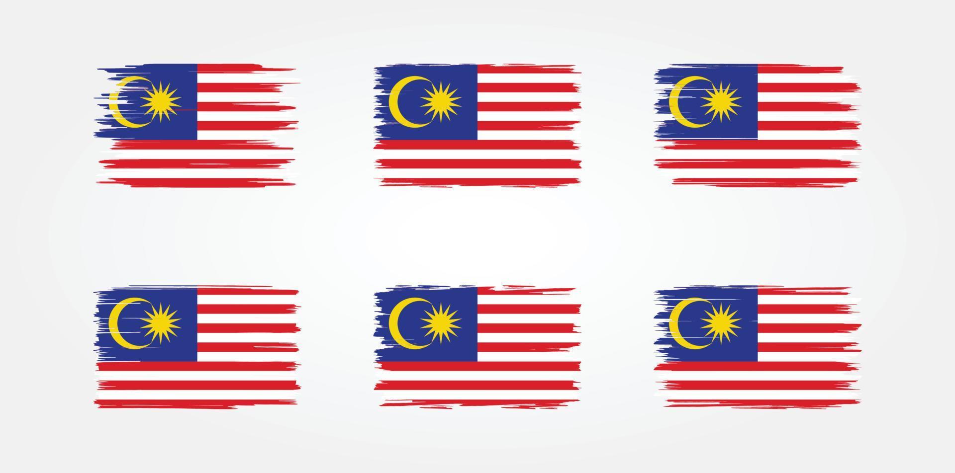 malaysia flagga borste samling. National flagga vektor