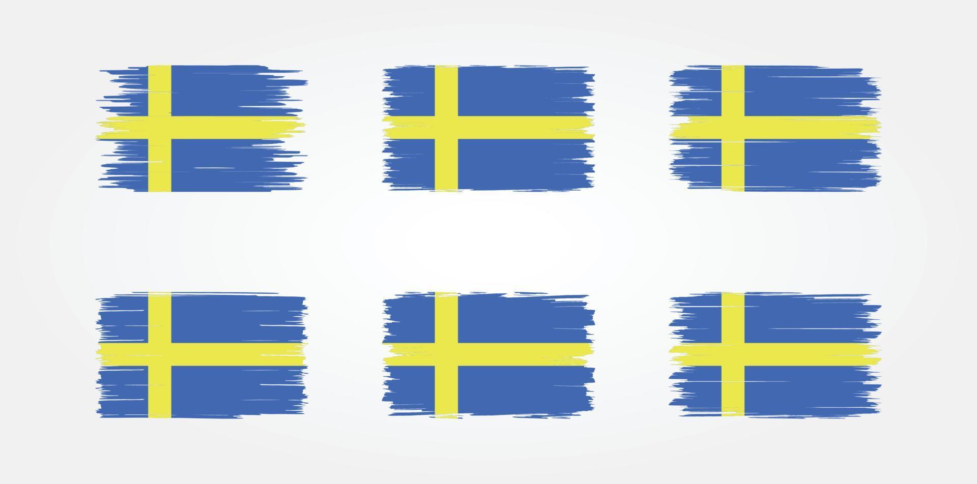 samling av borstar för sverigeflagga. National flagga vektor