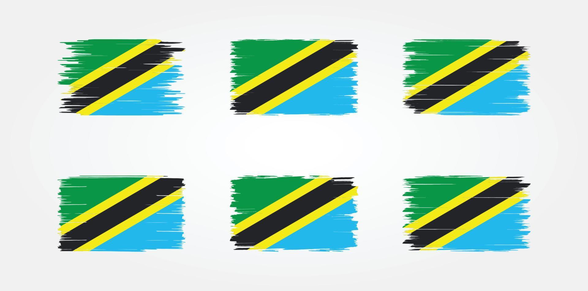 samling tanzania flagga borstar. National flagga vektor