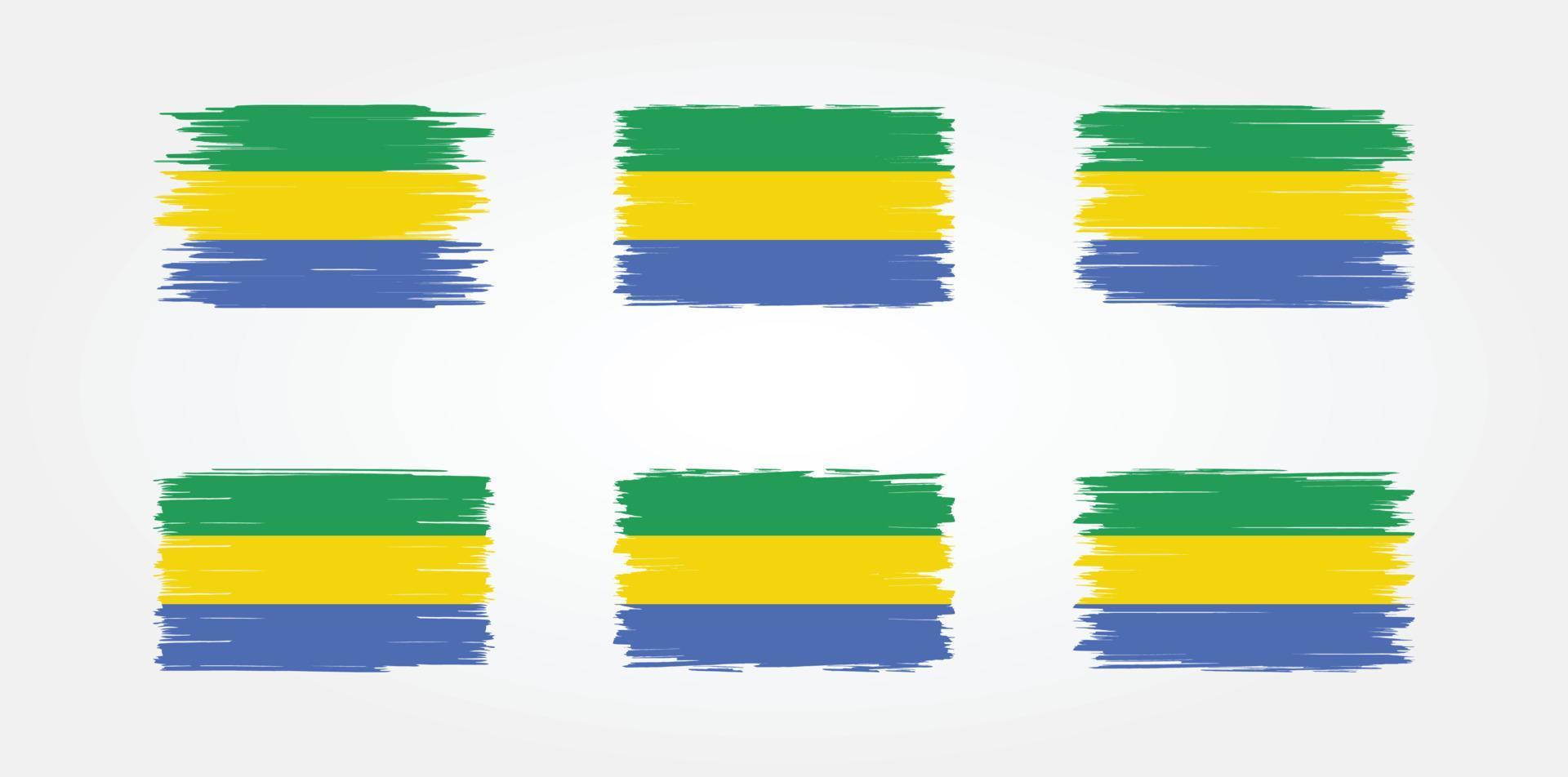 Gabon flagga borste samling. National flagga vektor