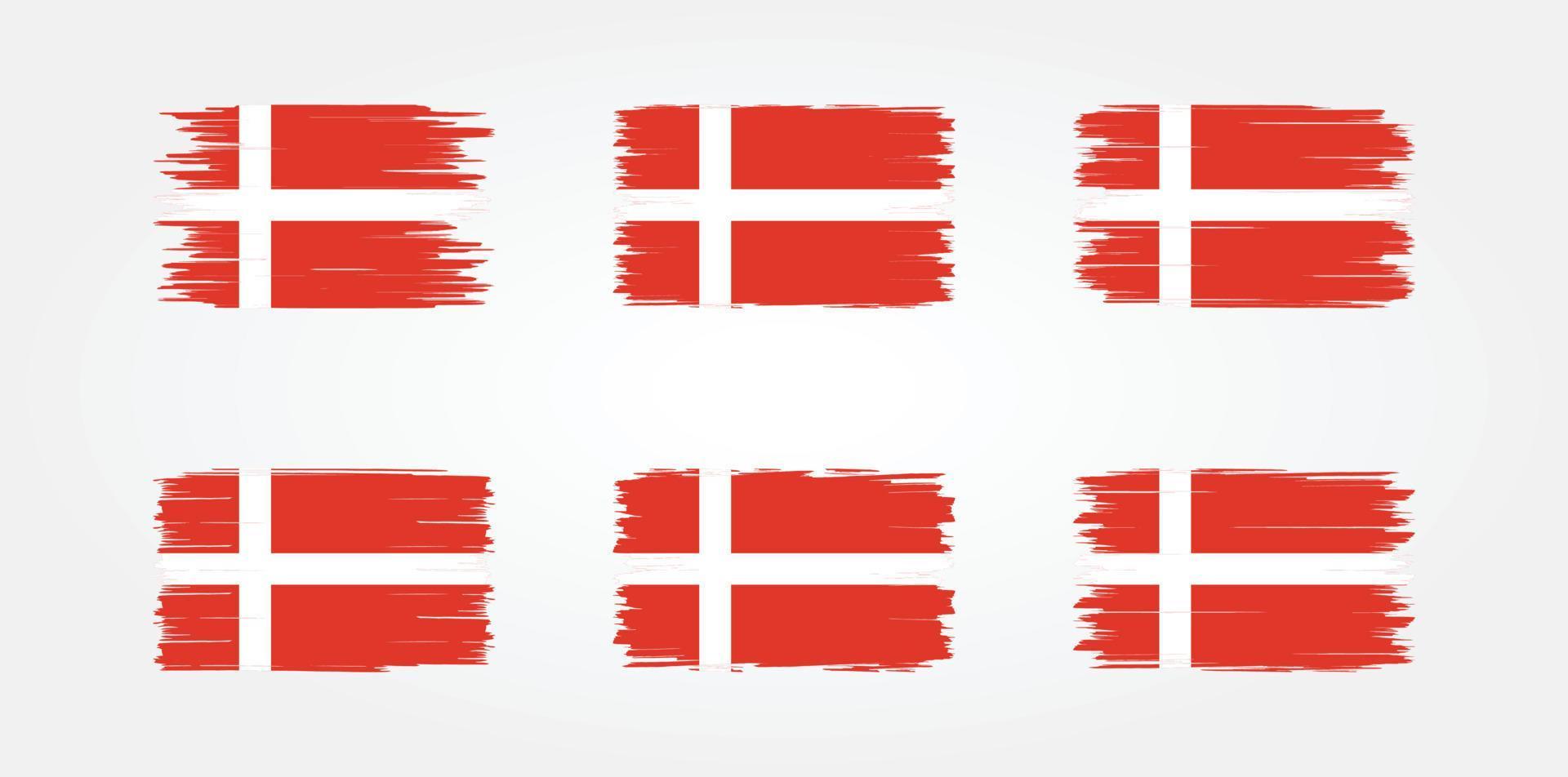 danmark flag pensel samling. National flagga vektor