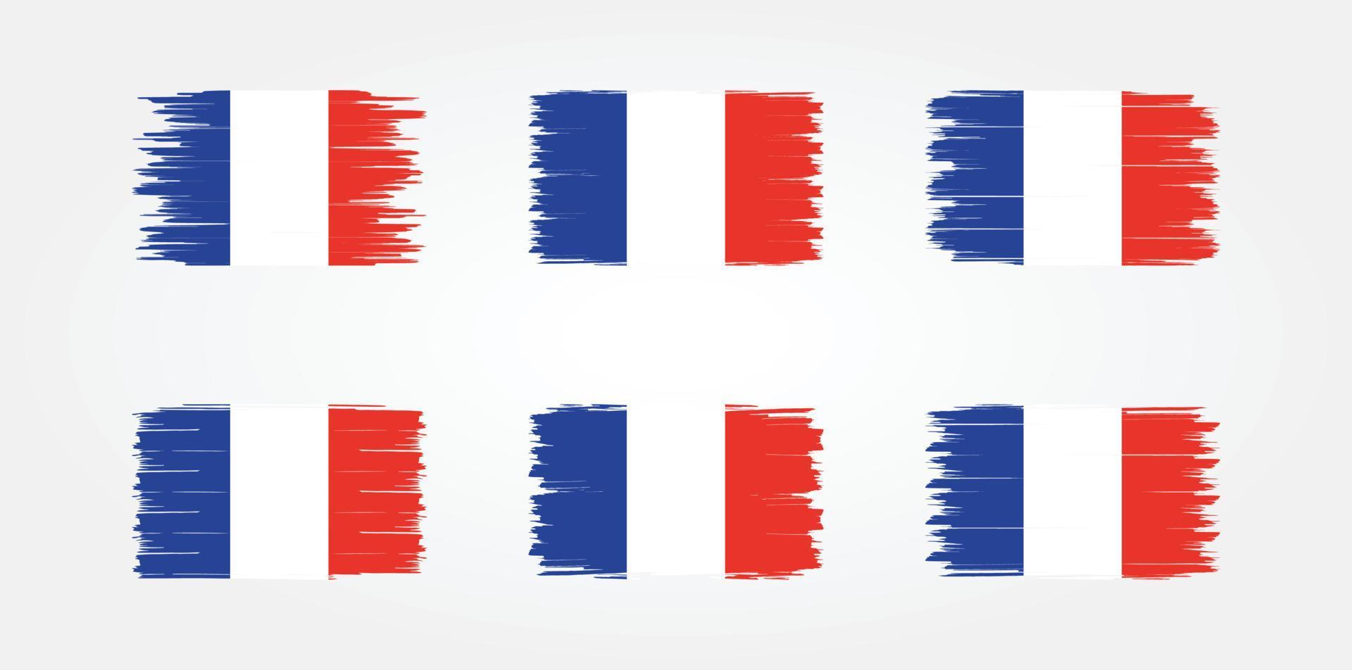 Frankrike flagga borste samling. National flagga vektor
