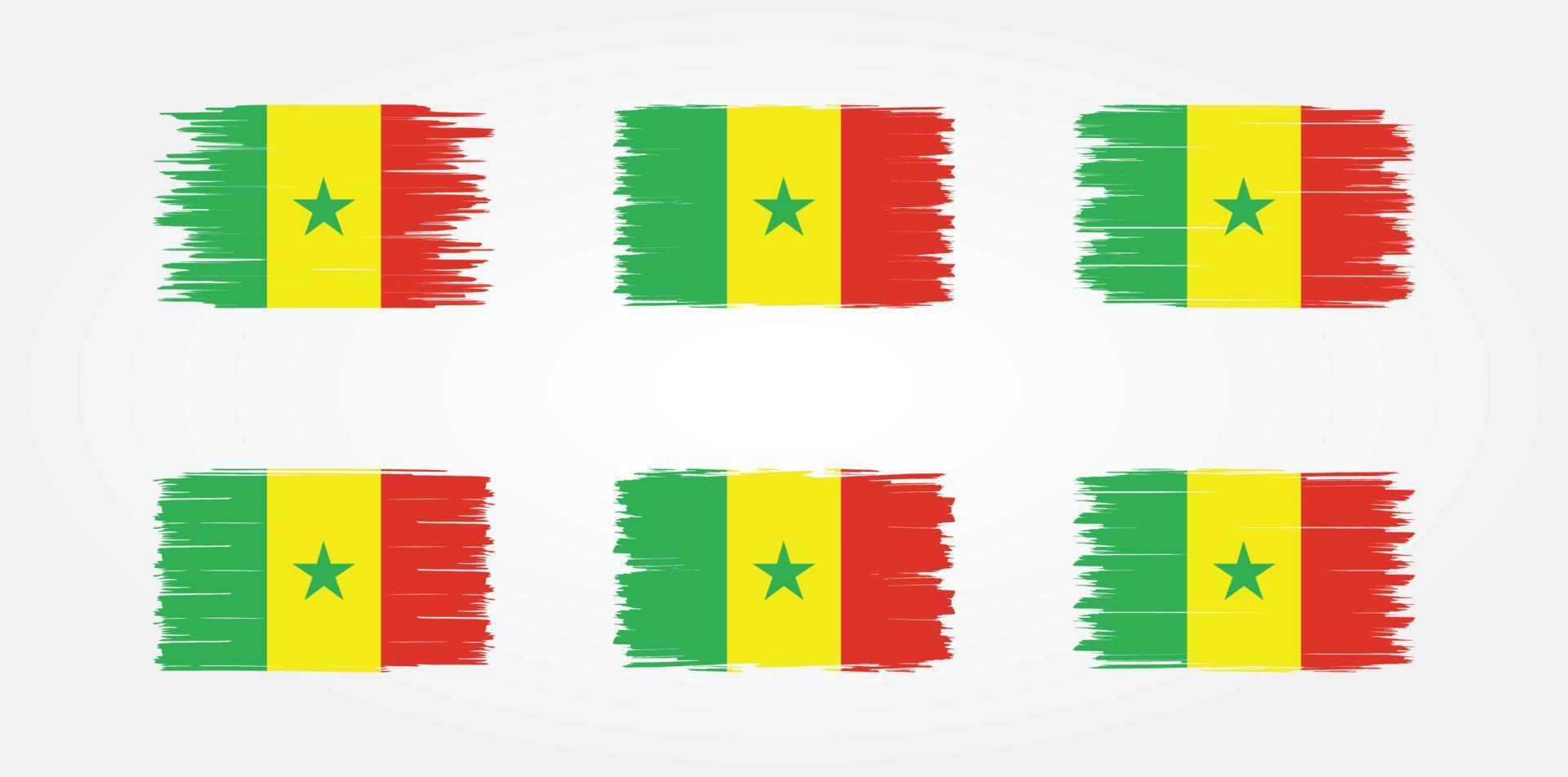 Senegal-Flagge-Pinsel-Sammlung. Nationalflagge vektor