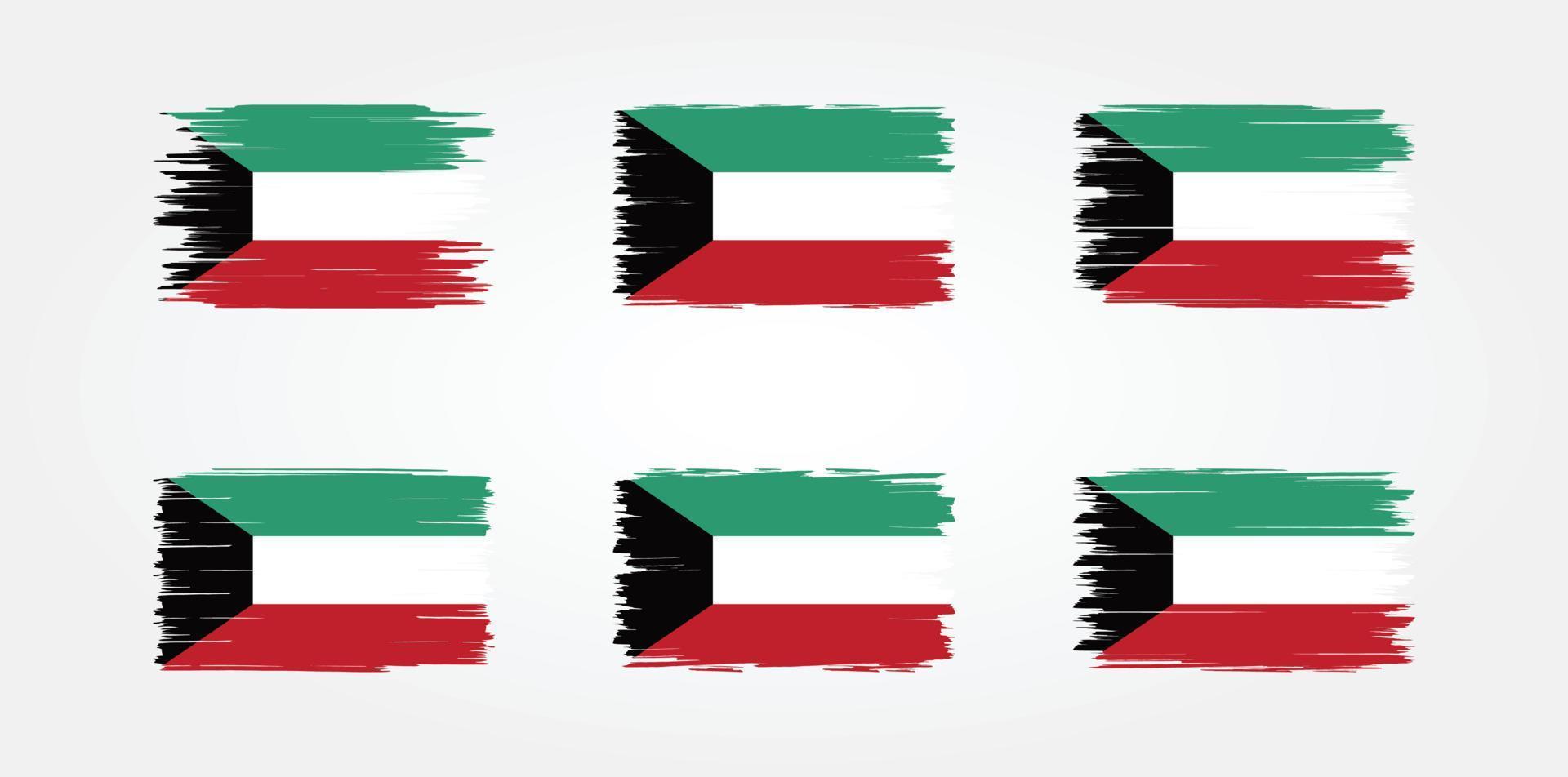 samling av kuwait flaggborste. National flagga vektor