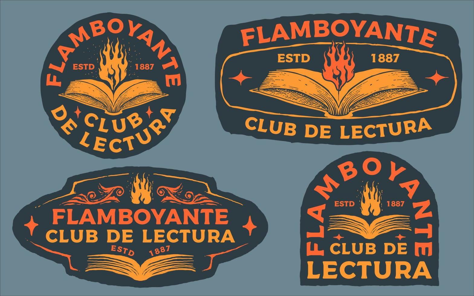 flamboyante club de lectura bokklubb retro vintage handritad logotyp mall vektor