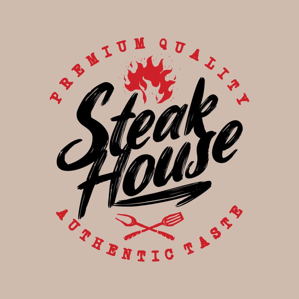 barbecue steak house pub grill retro vintage handritad badge emblem logotyp mall 1 vektor