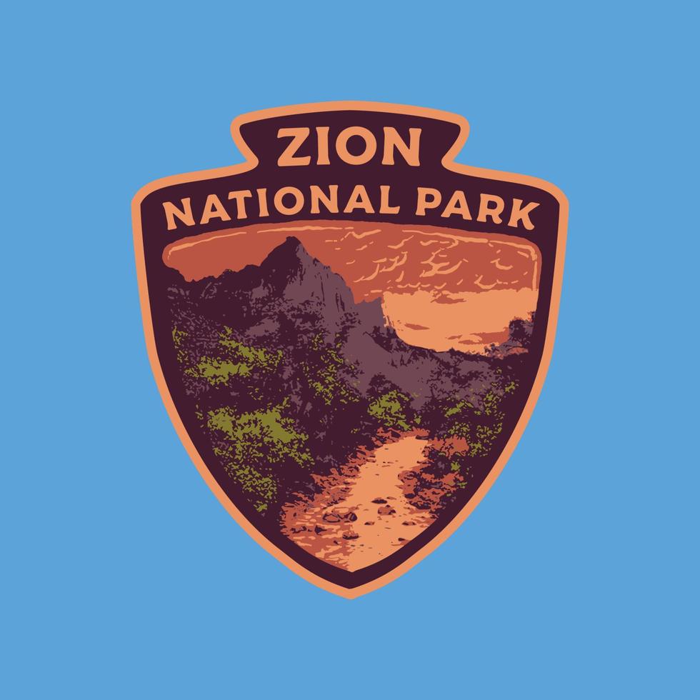 retro vintage utomhusäventyr badge emblem logotyp zion nationalpark vektor