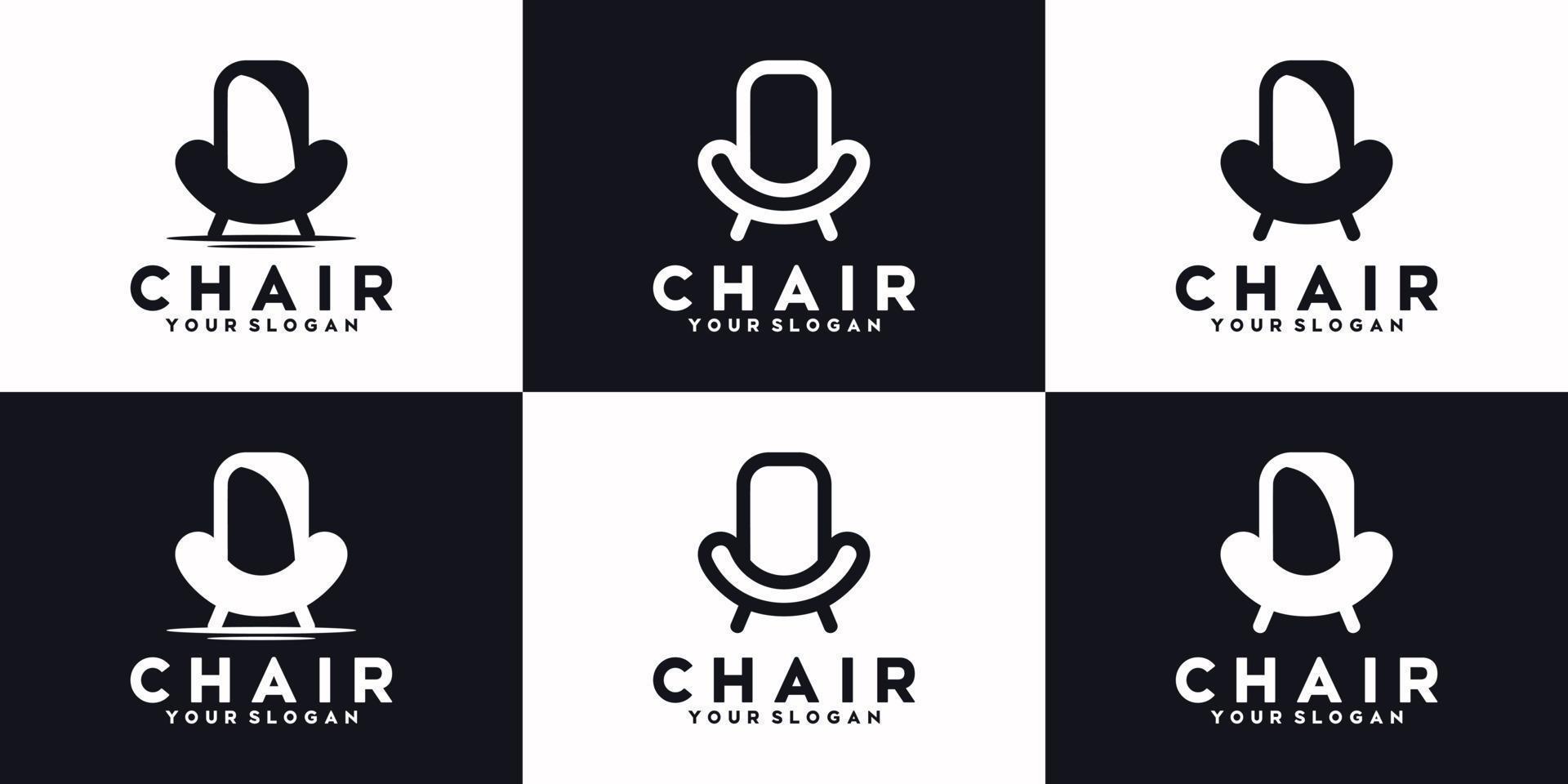 uppsättning av stol linje, logotyp möbler, referens logotyp vektor