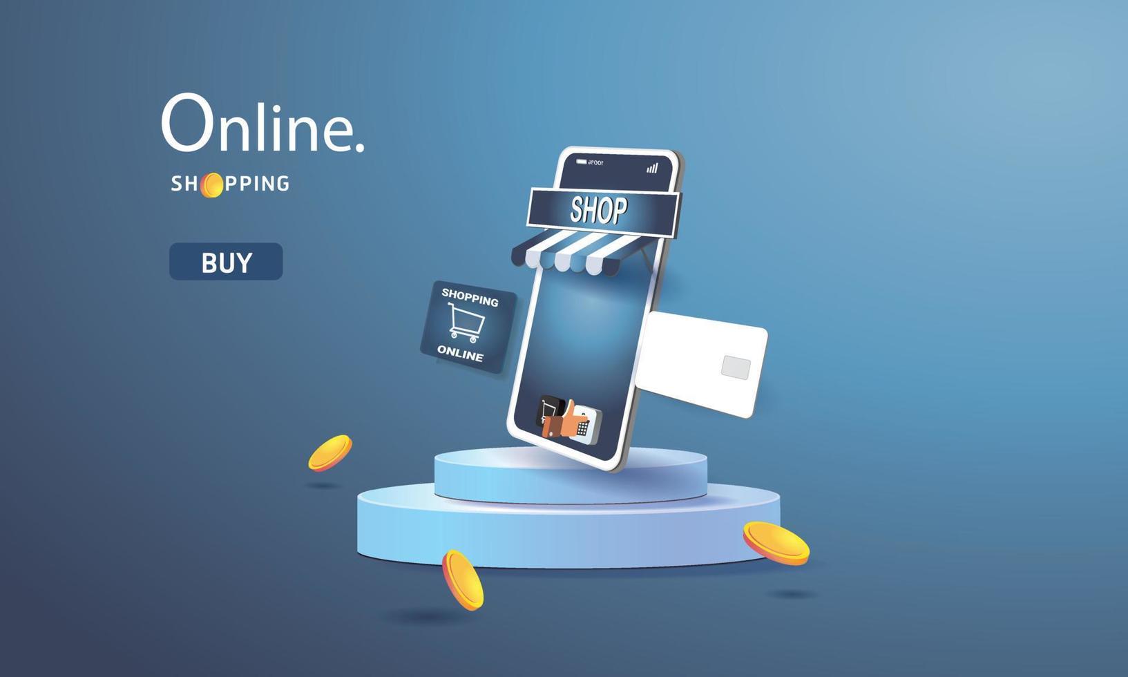 online shopping på telefonen köp sälj affärer digital webbbanner ansökan pengar reklam betalning e-handel vektor sökning