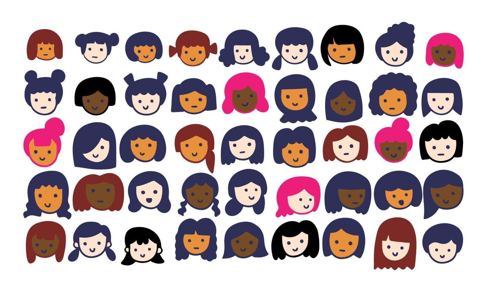 glückliches emoji-mädchen multiethnische vektor große satzsammlung