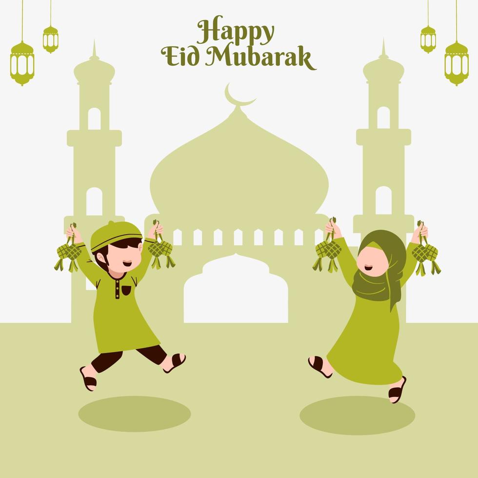 e glad eid mubarak muslimsk unge vektor