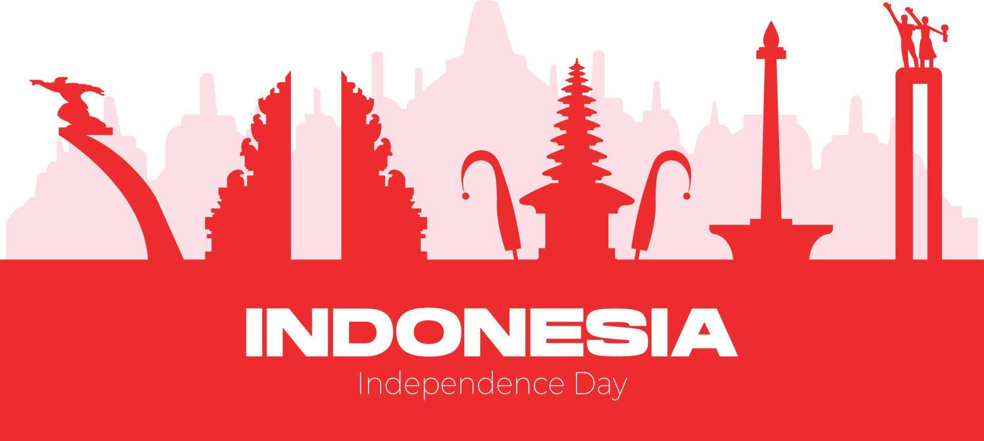 Indonesiens självständighetsdag med landmärke lägenhet vektor