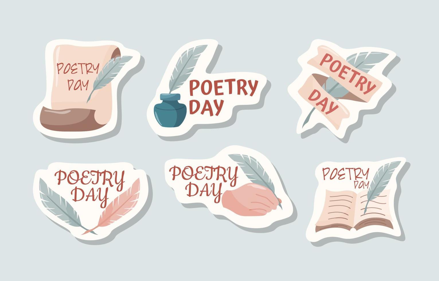 poesi dag handritad doodle klistermärke samling vektor