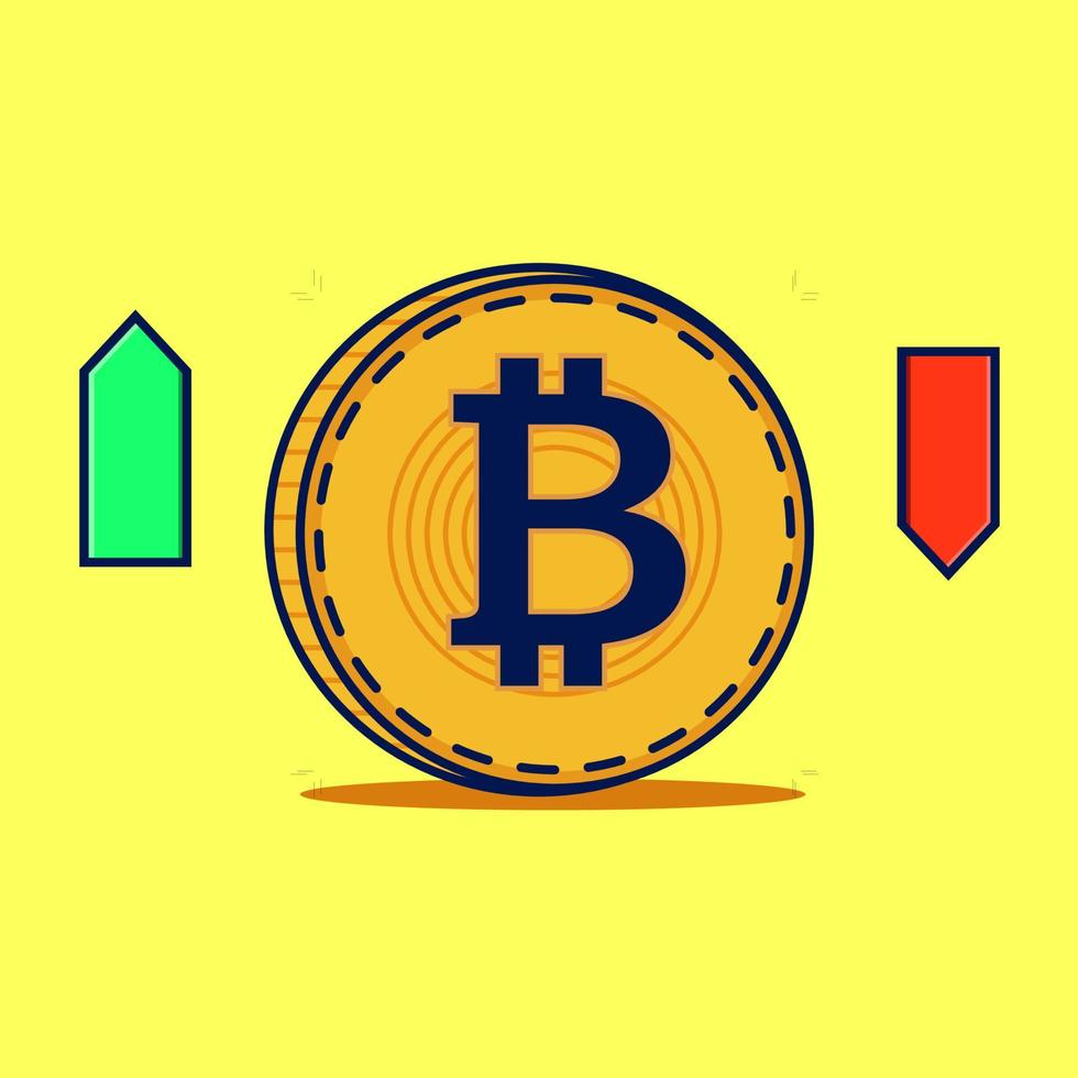 Bitcoin-Münzen mit Stier- und Bärenpfeil für den Handel vektor