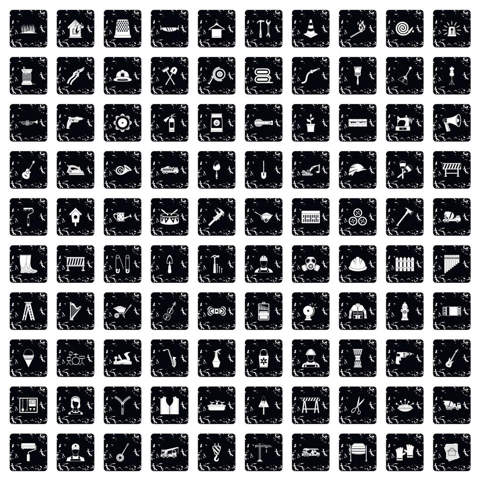 100 Werkzeuge Icons Set, Grunge-Stil vektor