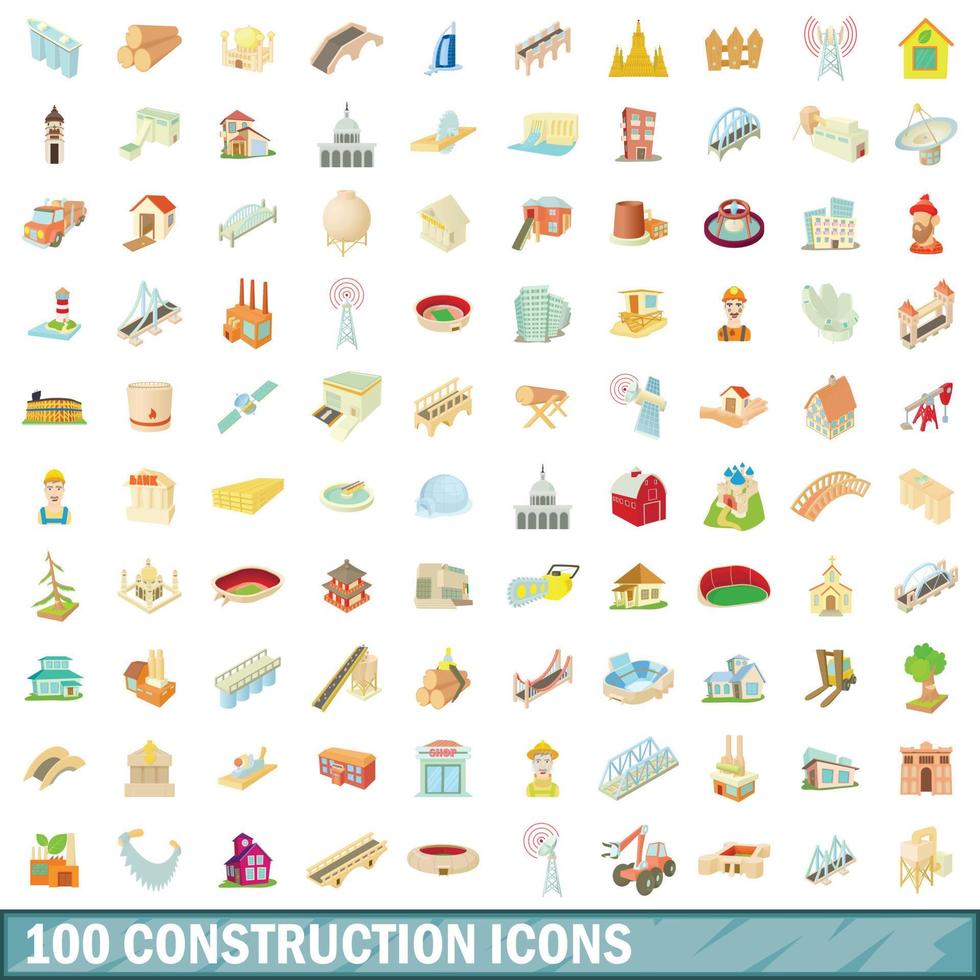 100 Bausymbole im Cartoon-Stil vektor