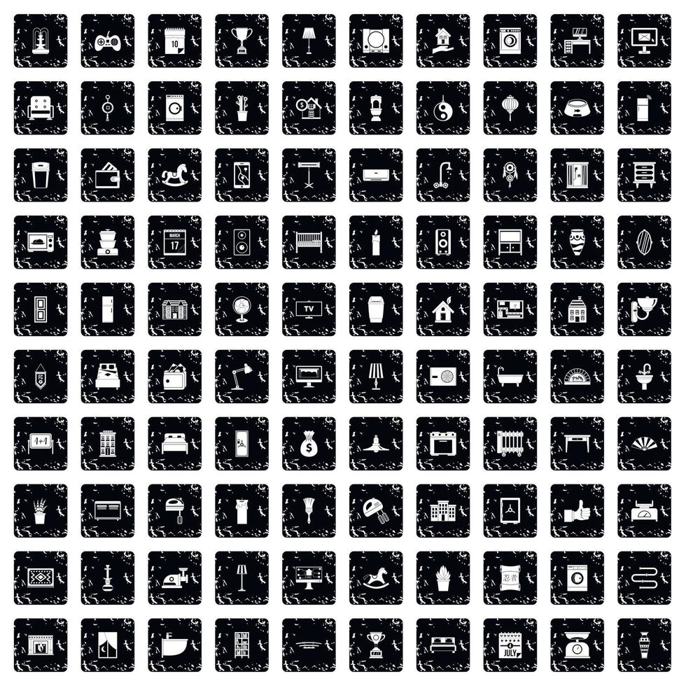 100 Interieur-Icons gesetzt, Grunge-Stil vektor