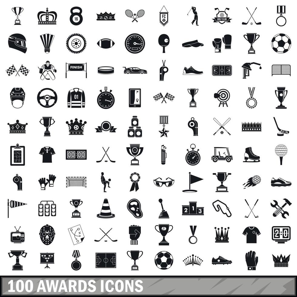 100 Auszeichnungen Icons Set, einfacher Stil vektor