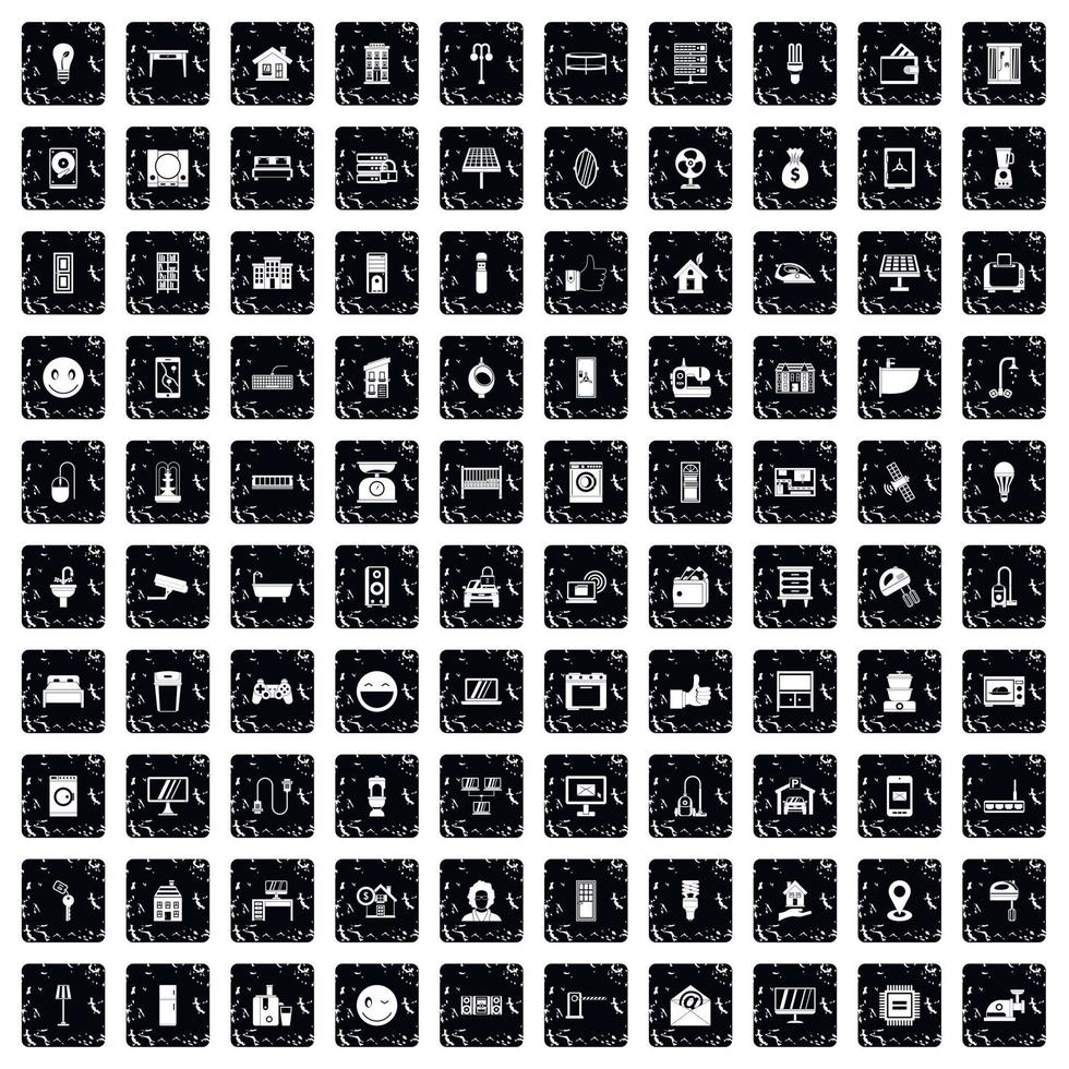 100 Smart House Icons Set, Grunge-Stil vektor