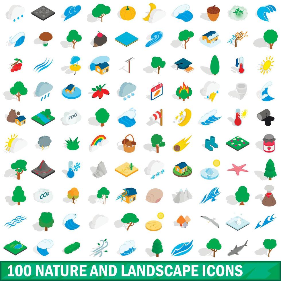 100 Natur- und Landschaftssymbole gesetzt vektor