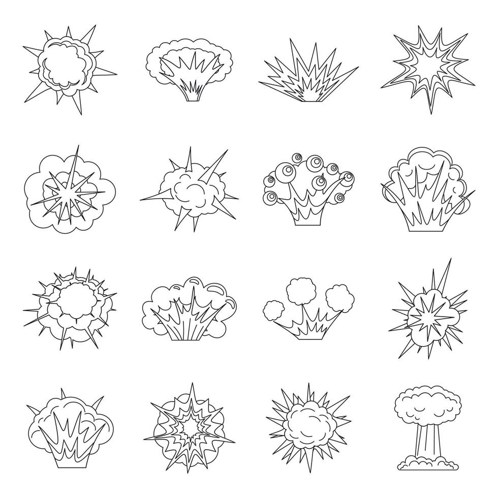 Explosionssymbole gesetzt, Umrissstil vektor