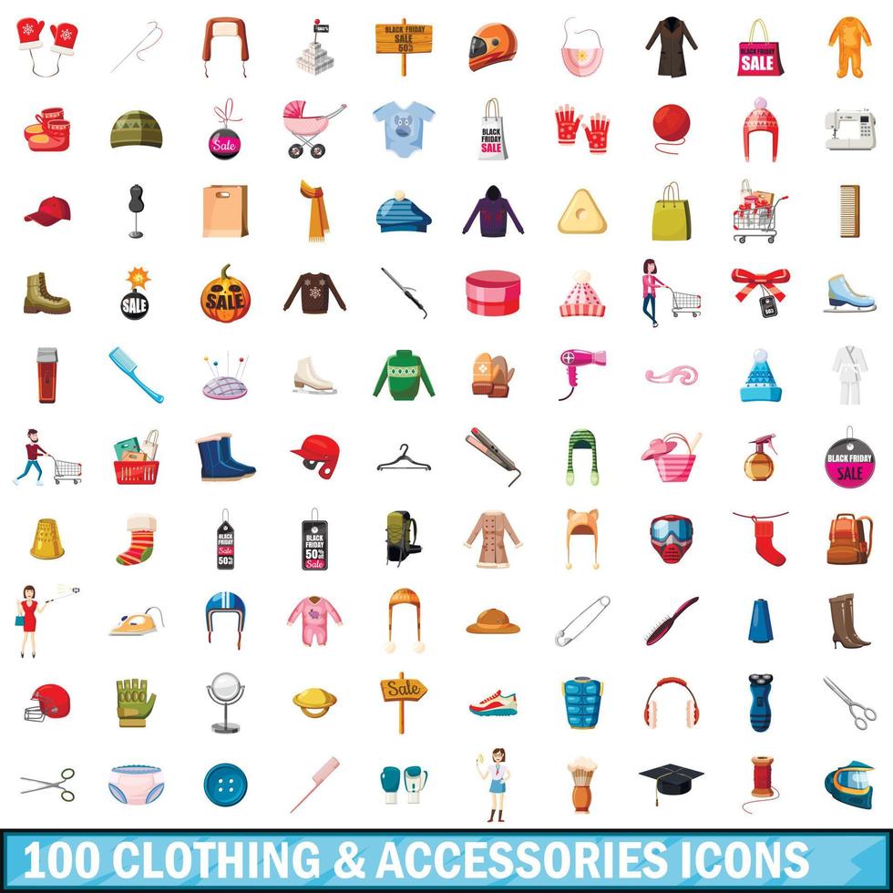 100 Kleidungs- und Accessoires-Icons gesetzt vektor