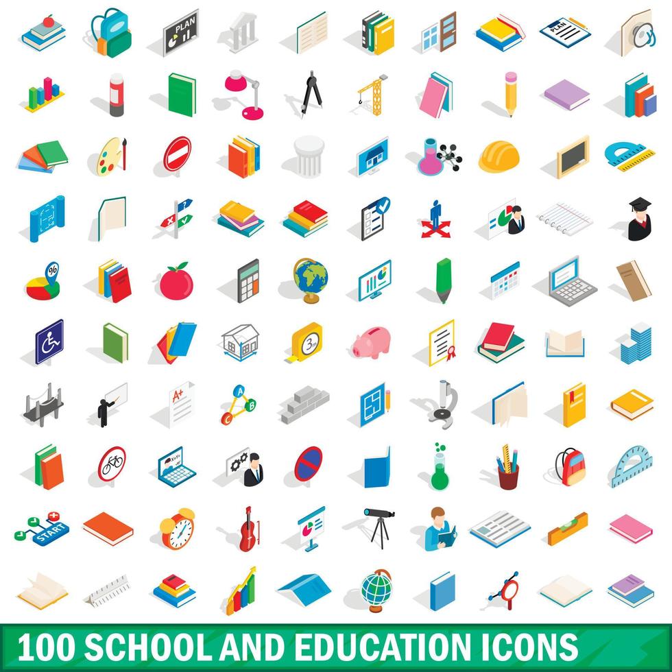 100 skola och utbildning ikoner set vektor