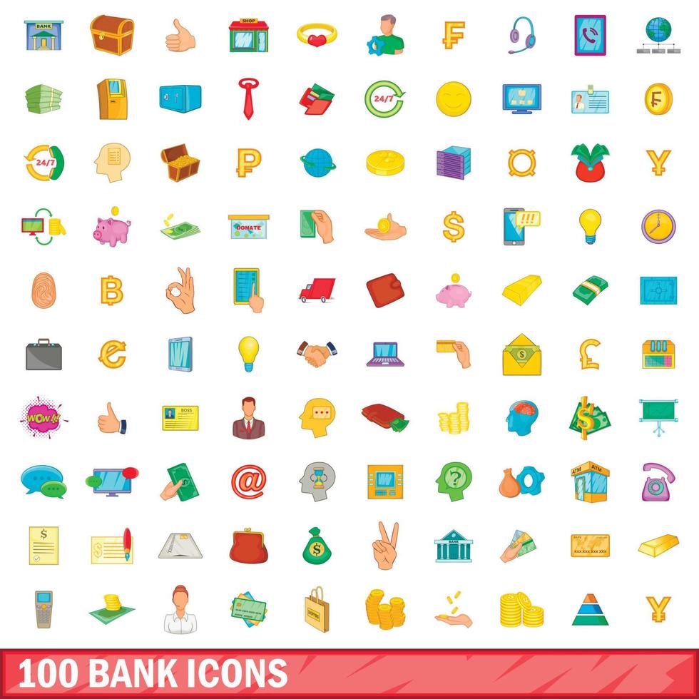 100 Banksymbole im Cartoon-Stil vektor