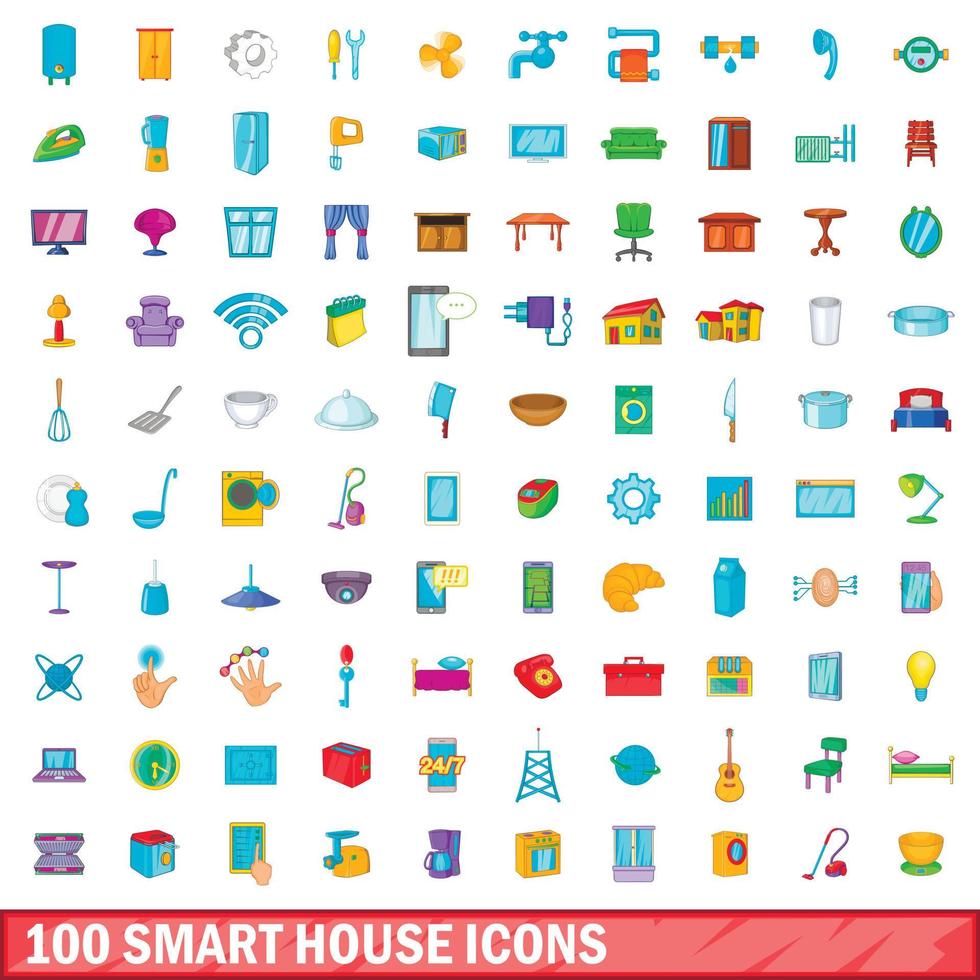 100 intelligente Haussymbole im Cartoon-Stil vektor