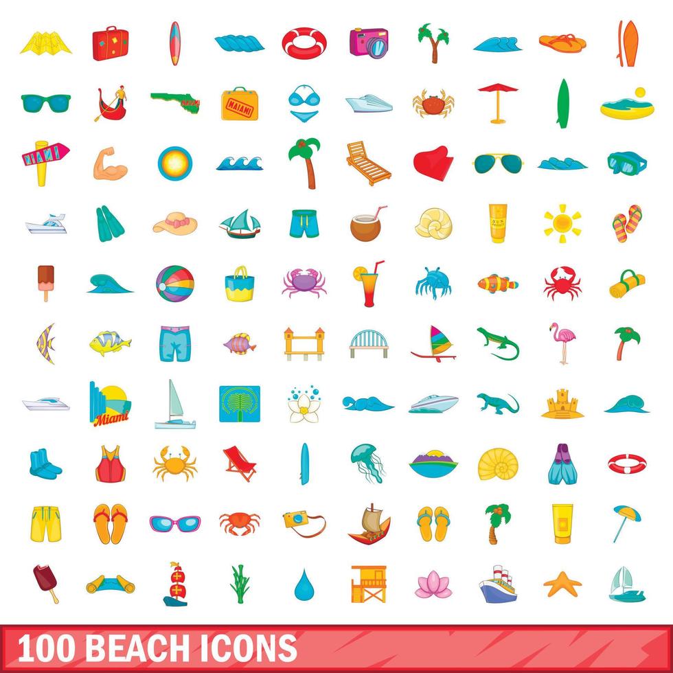 100 Strandsymbole im Cartoon-Stil vektor