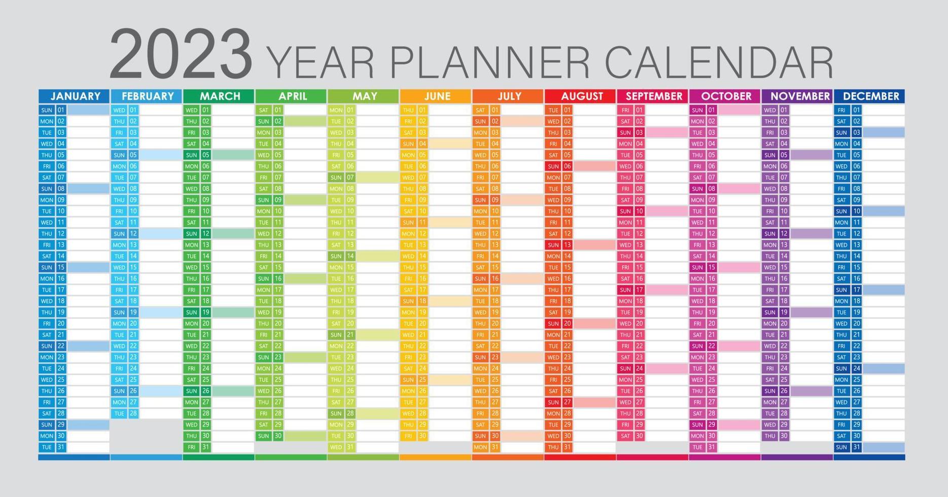 2023 Jahresplaner - Wandplaner Kalender bunt - voll editierbar - Vektorlicht vektor