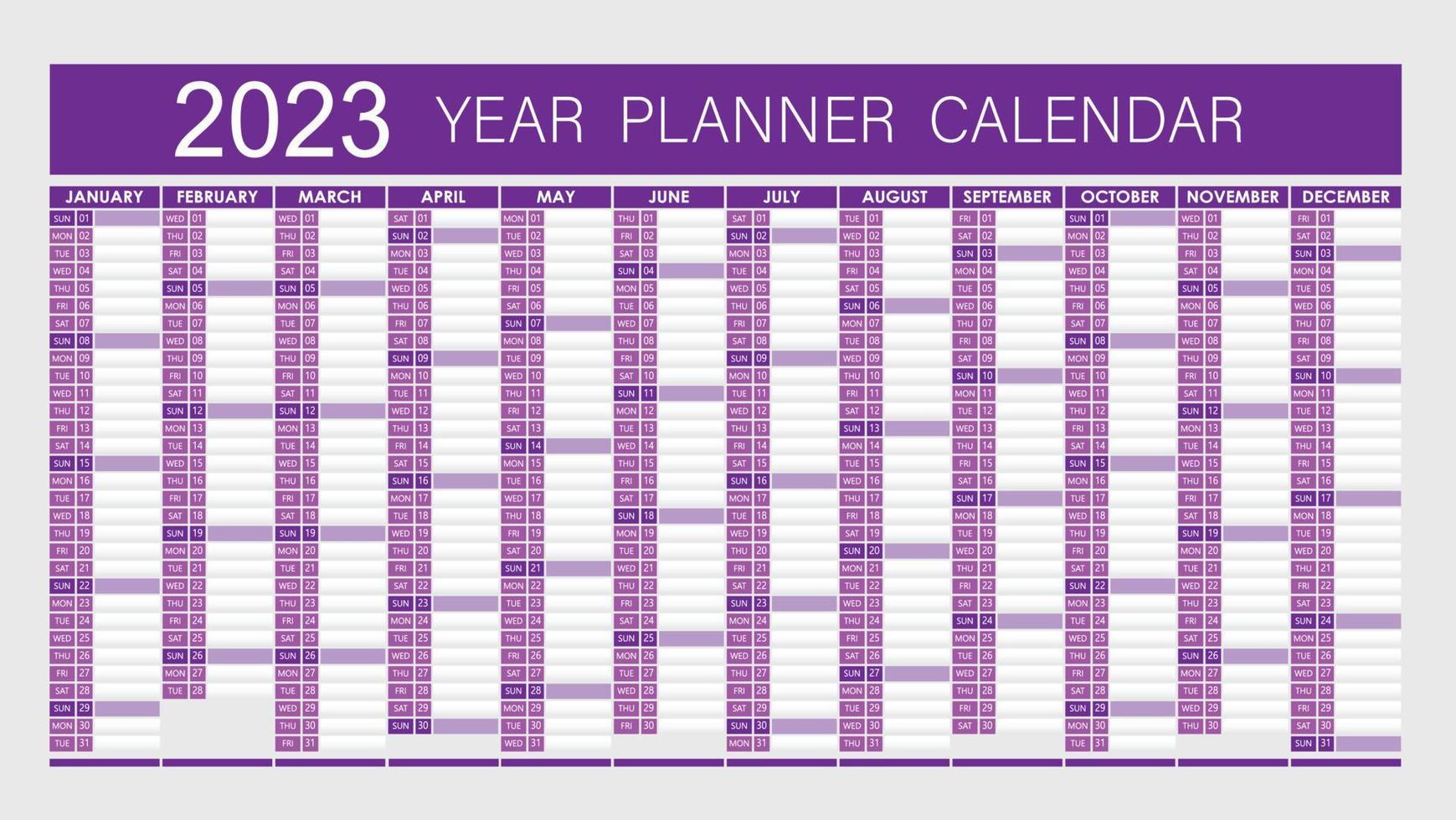2023 årsplanerare - väggplanerare kalender lila färg- fullt redigerbar - vektor