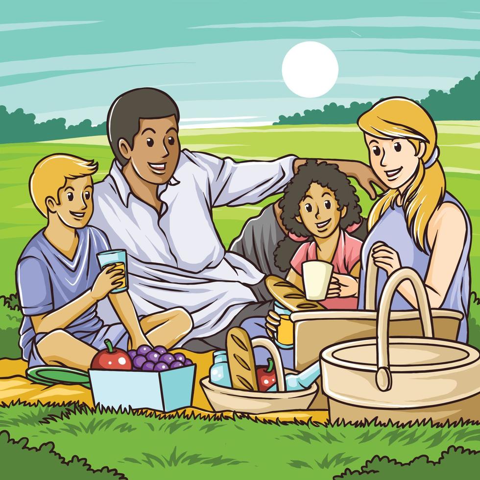 interracial familjtema familjeaktivitet picknick vektor