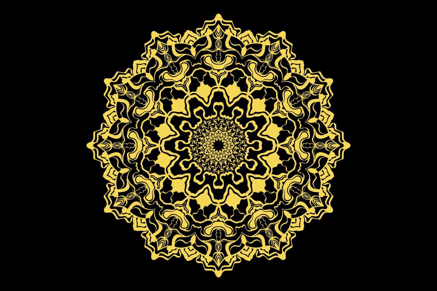 mandala konst gyllene design färg dekoration på svart bakgrund handritning. vektor illustration