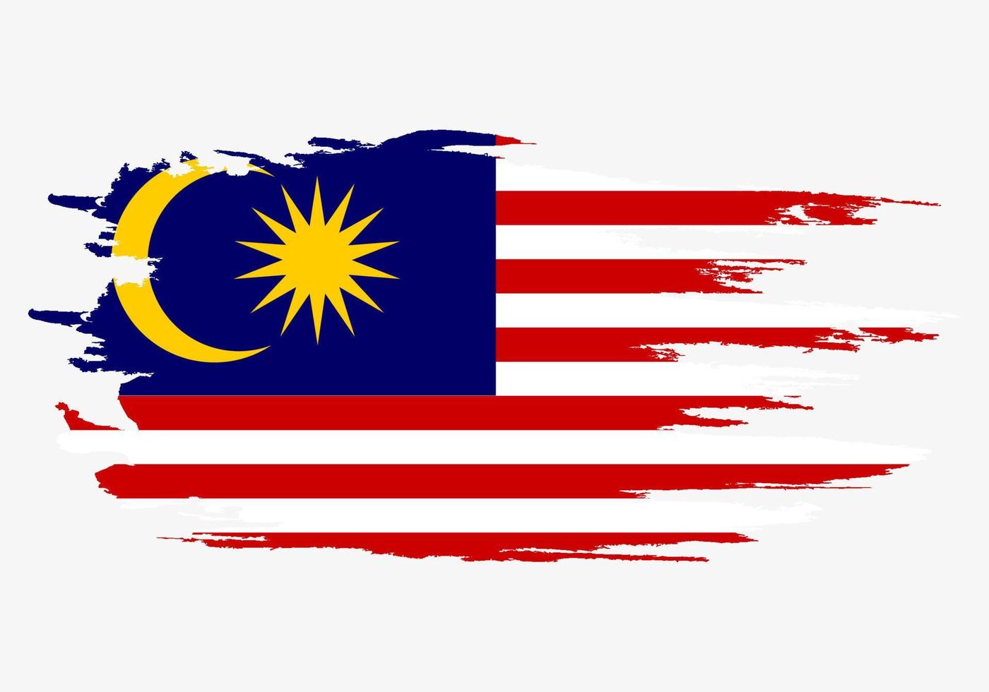 Malaysias flagga. pensel målade malaysia flagga. handritad stilillustration med grungeeffekt och akvarell. Malaysias flagga med grunge textur. vektor illustration.