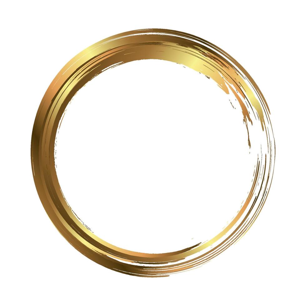 cirkel guld ram målad med penseldrag på vit bakgrund. abstrakt vektor designelement. guld koncept. vektor illustration.