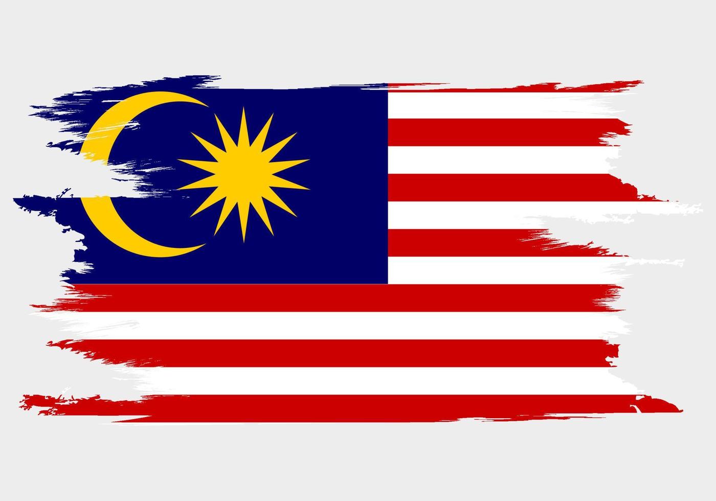 Malaysias flagga. pensel målade malaysia flagga. handritad stilillustration med grungeeffekt och akvarell. Malaysias flagga med grunge textur. vektor illustration.