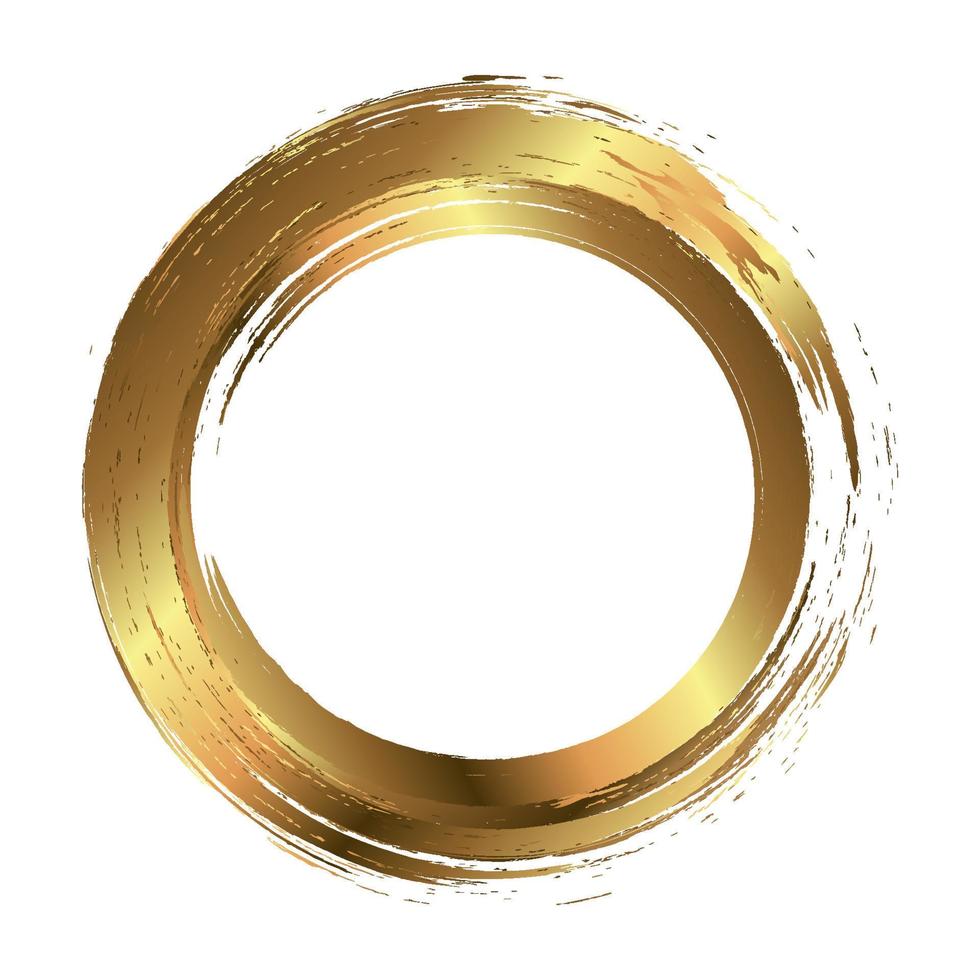 cirkel guld ram målad med penseldrag på vit bakgrund. abstrakt vektor designelement. guld koncept. vektor illustration.