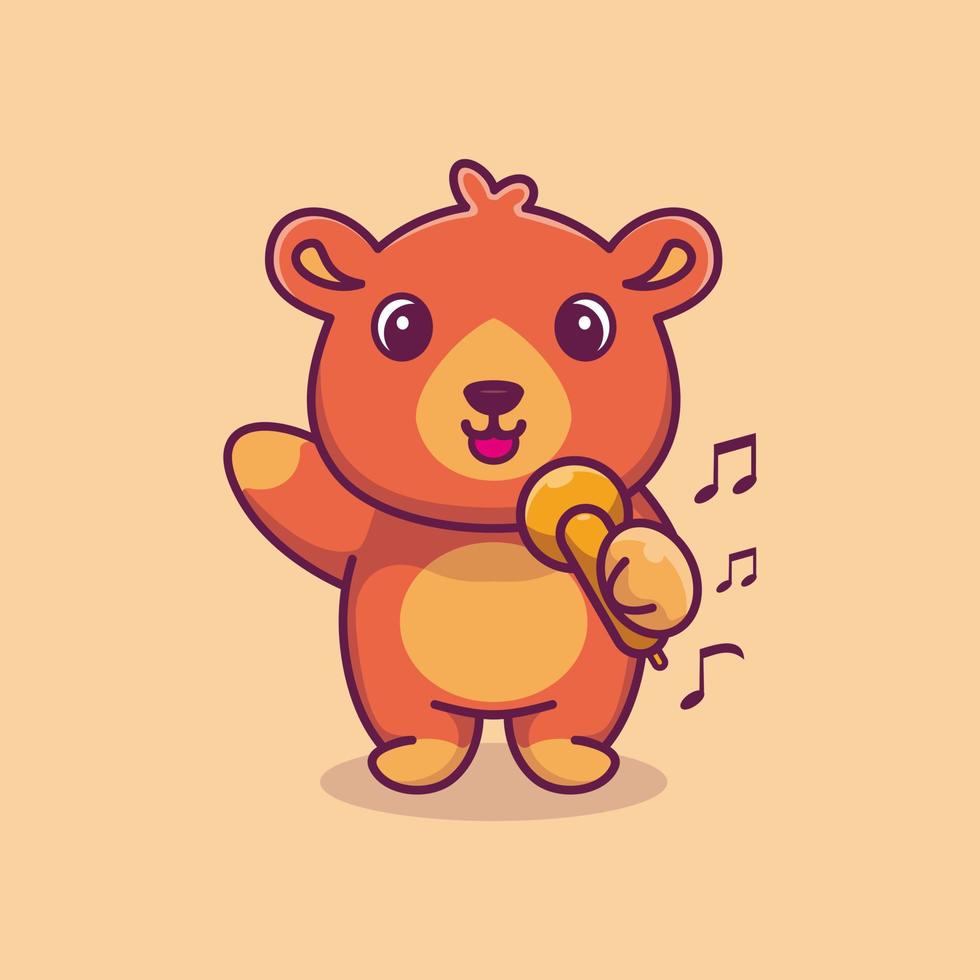 söt björn som sjunger tecknad design premium vektor